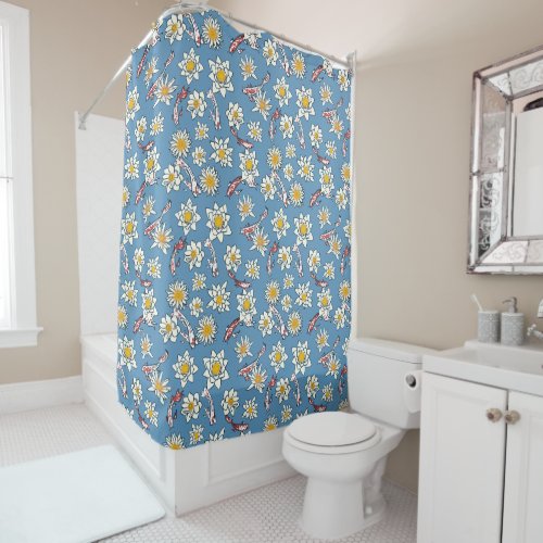 Japanese Koi Fish and Floral Pattern Shower Curtain