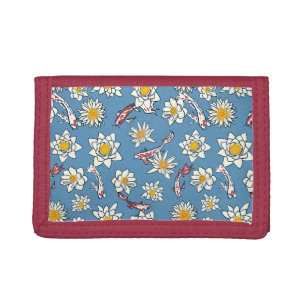 Japanese Koi Fish and Floral Pattern Trifold Wallet