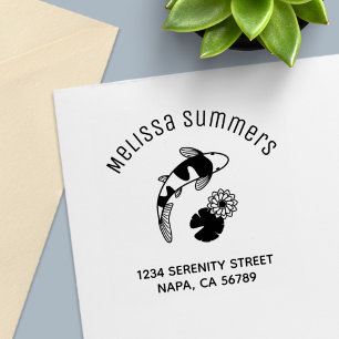 Japanese Koi Fish and Water Lily Arch Address Self-inking Stamp