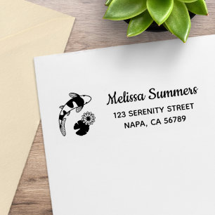 Japanese Koi Fish and Water Lily Return Address Rubber Stamp