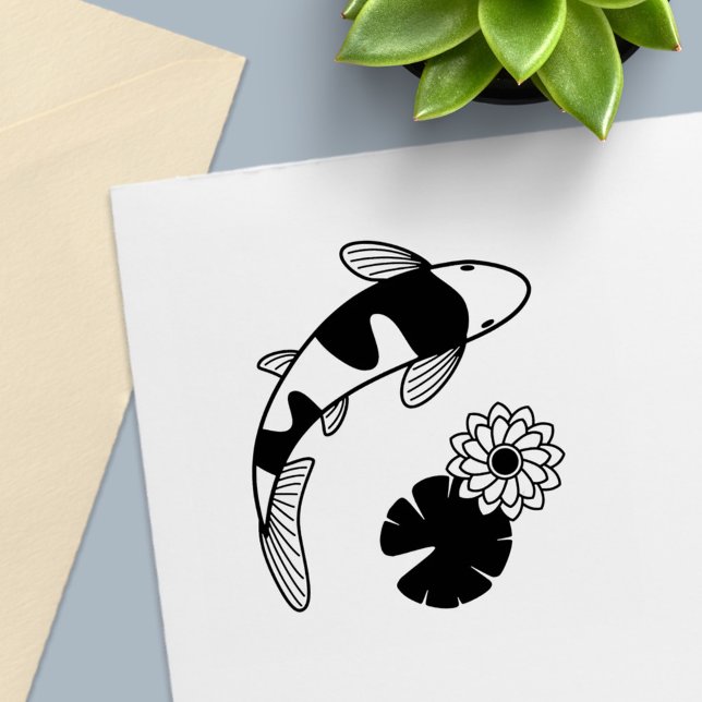 Japanese Koi Fish and Water Lily Self-inking Stamp (Creator Uploaded)