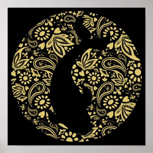Japanese Koi Fish Black Gold Art Print