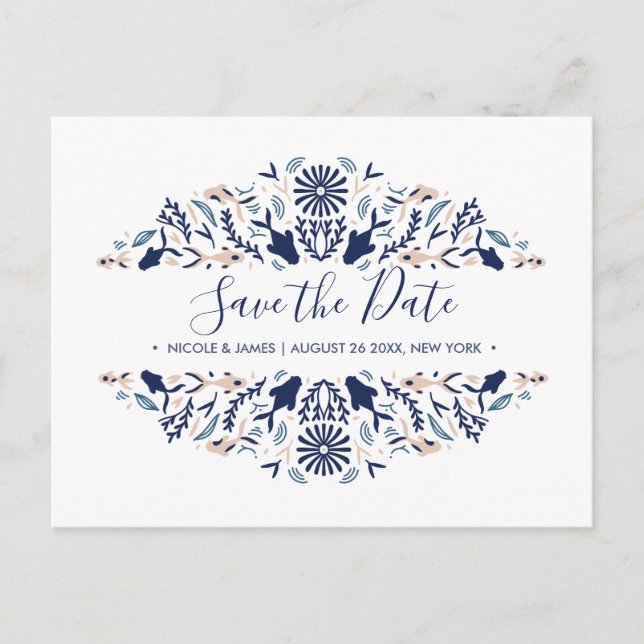 Japanese | Koi Fish Blue Wedding Save the date Announcement Postcard (Front)