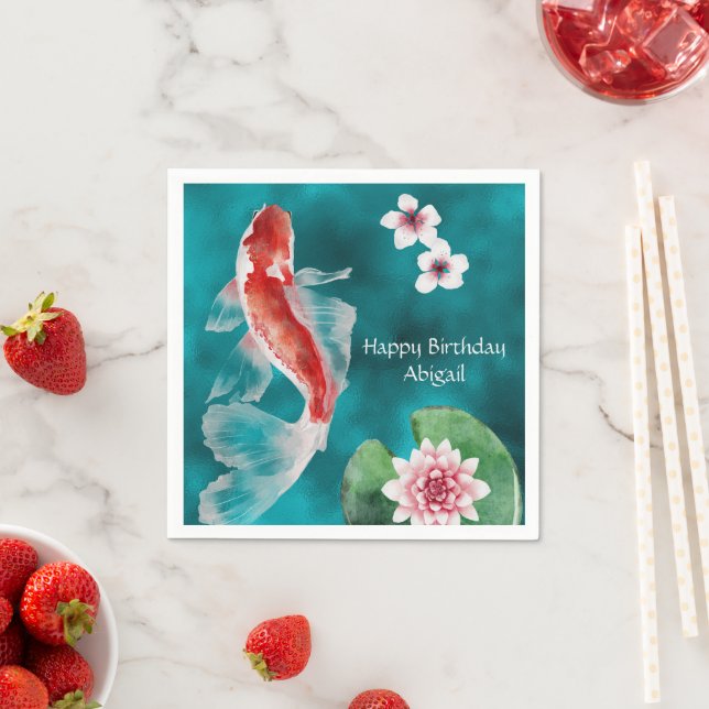 Japanese Koi Fish, Cherry Blossoms Japan Birthday Napkins (Insitu)