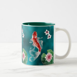 Japanese Koi Fish, Cherry Blossoms Japan Two-Tone Coffee Mug