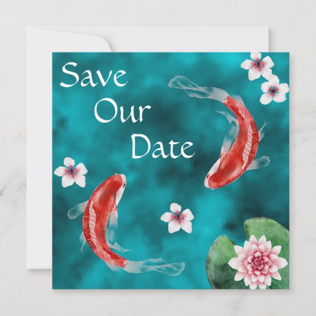 Japanese Koi Fish, Cherry Blossoms Wedding Save Th Save The Date (Front)