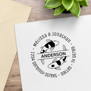 Japanese Koi Fish Couple Family Address Rubber Stamp