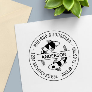 Japanese Koi Fish Couple Family Round Address 3 Self-inking Stamp