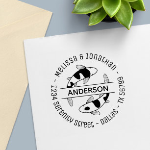 Japanese Koi Fish Couple Family Round Address Self-inking Stamp