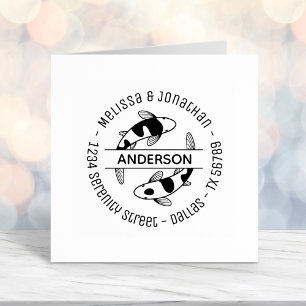 Japanese Koi Fish Couple Family Round Address Self-inking Stamp