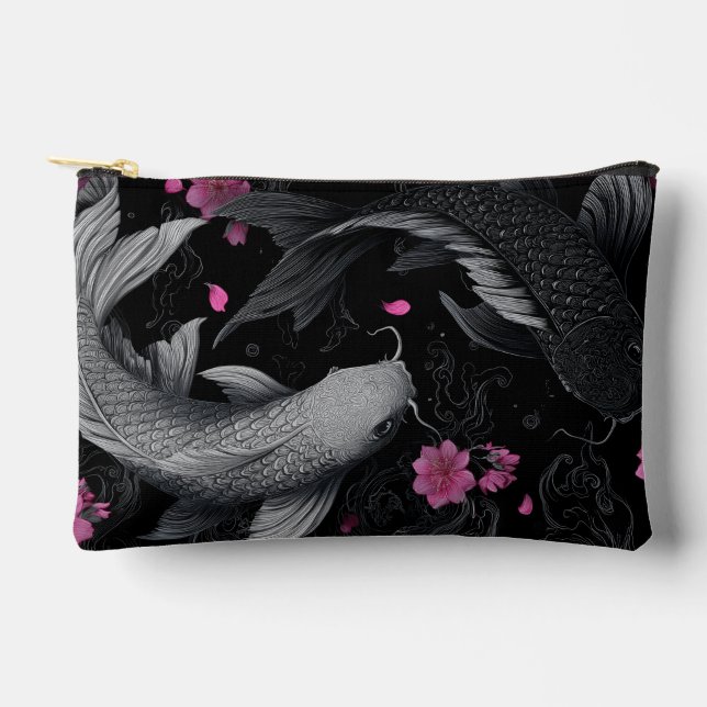Japanese Koi Fish Dark Mode Accessory Pouch (Front)