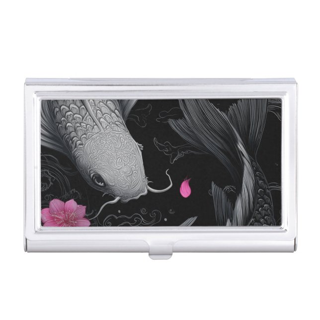 Japanese Koi Fish Dark Mode Business Card Case (Front)