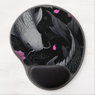 Japanese Koi Fish Dark Mode Gel Mouse Pad