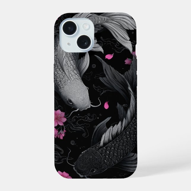 Japanese Koi Fish Dark Mode iPhone 15 Case (Back)