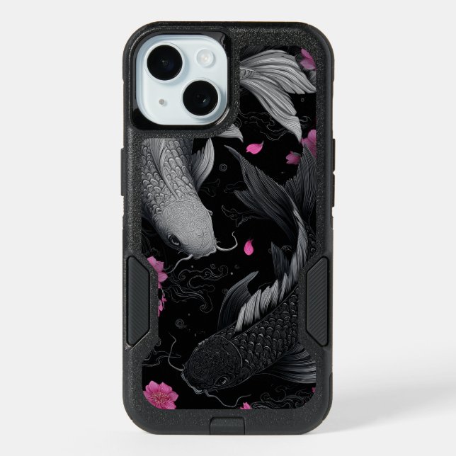 Japanese Koi Fish Dark Mode iPhone 15 Case (Back)