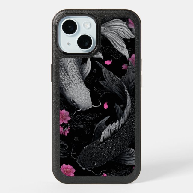 Japanese Koi Fish Dark Mode iPhone 15 Case (Back)