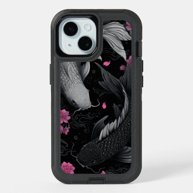 Japanese Koi Fish Dark Mode iPhone 15 Case (Back)