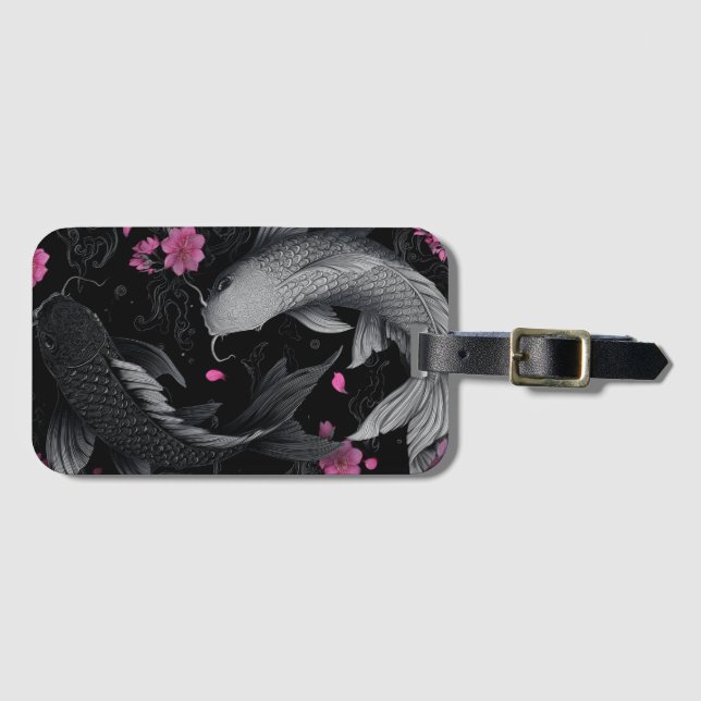Japanese Koi Fish Dark Mode Luggage Tag (Front Horizontal)