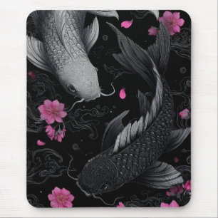 Japanese Koi Fish Dark Mode Mouse Pad