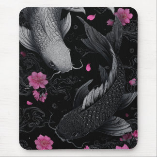 Japanese Koi Fish Dark Mode Mouse Pad