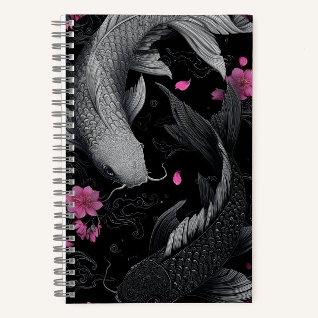 Japanese Koi Fish Dark Mode Notebook (Front)
