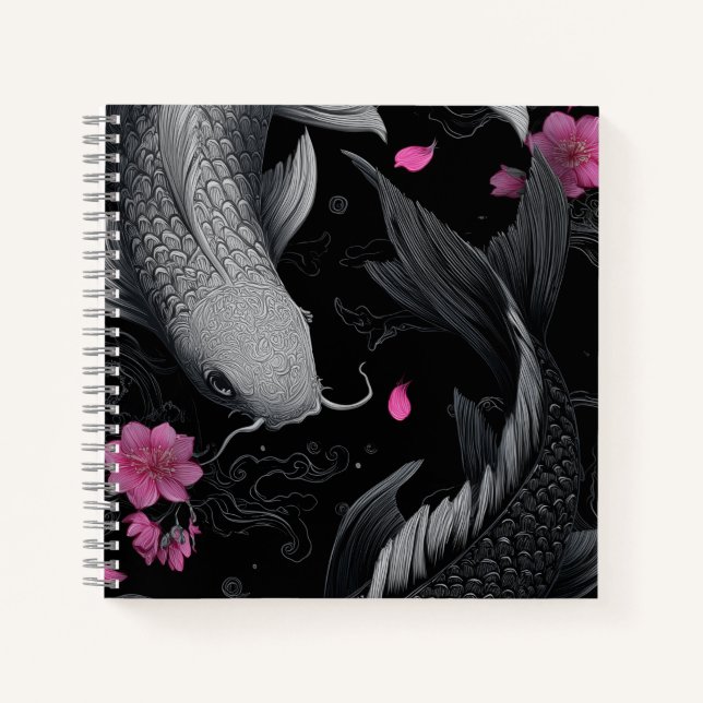 Japanese Koi Fish Dark Mode Notebook (Front)