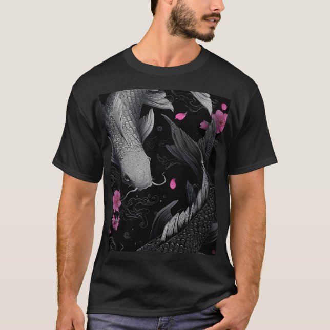 Japanese Koi Fish Dark Mode T-Shirt (Front)