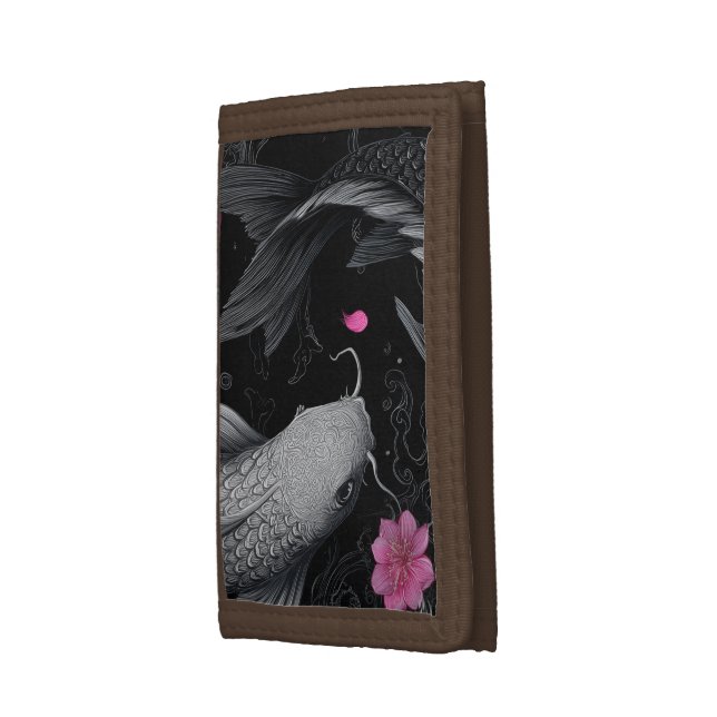 Japanese Koi Fish Dark Mode Trifold Wallet (Side)