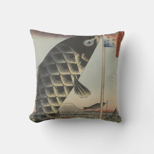 Japanese Koi Fish Festival Flag Antique Throw Pillow