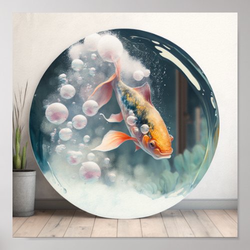 Japanese Koi Fish In Bubble Poster