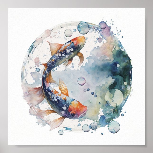 Japanese Koi Fish In Bubble Poster (Front)