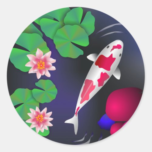 Japanese Koi Fish Lotus Flowers  Water_lilies Classic Round Sticker