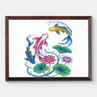 Japanese Koi Fish Lotus Mandala Traditional Style Award Plaque