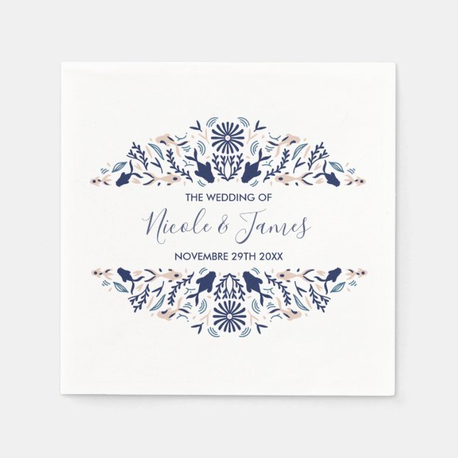 Japanese | Koi Fish Lotus Personalized Wedding Napkins (Front)