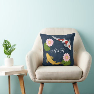 Japanese Koi Fish Monogram Initial Throw Pillow