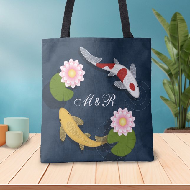 Japanese Koi Fish Monogram Initial Tote Bag (Creator Uploaded)