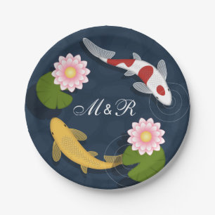 Japanese Koi Fish Monogram Initials Paper Plates
