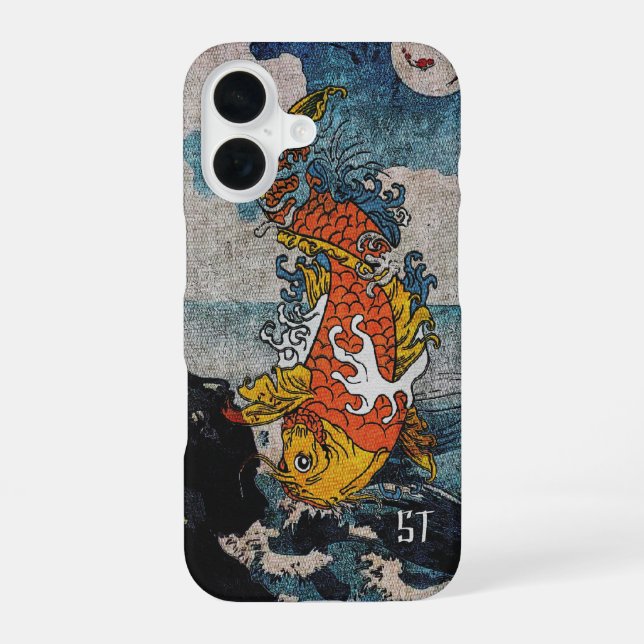 Japanese Koi Fish Moonlit Leap artwork iPhone Case (Back)