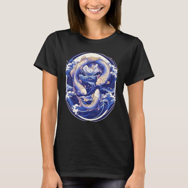 Japanese Koi Fish Ocean Wave Tattoo Symbolism Sere T-Shirt (Front)