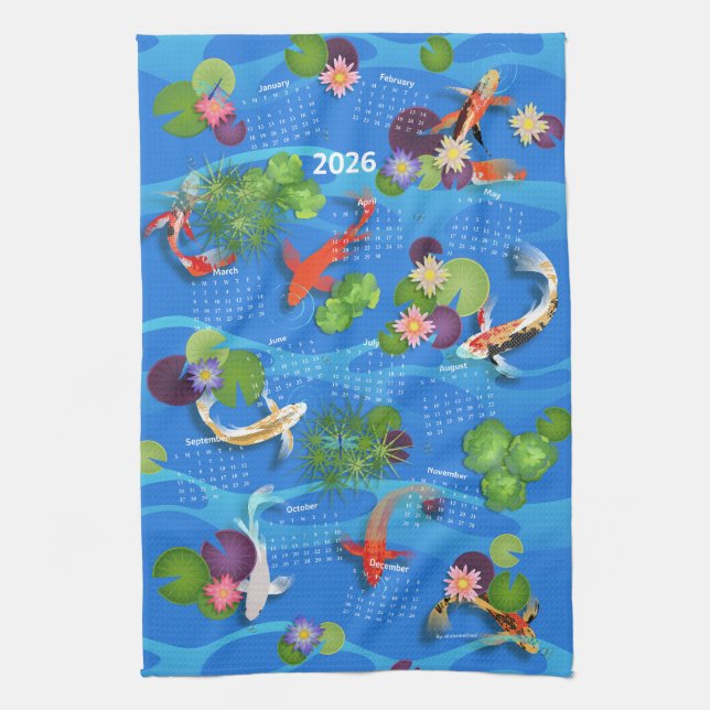 Japanese Koi Fish Pond 2026 Calendar Kitchen Towel (Vertical)