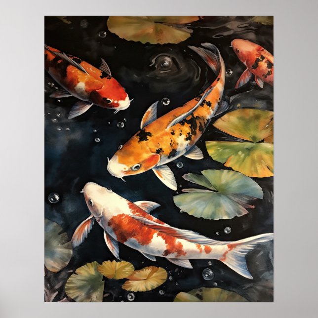 Japanese Koi Fish Pond Art Print Poster (Front)