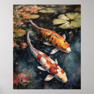 Japanese Koi Fish Pond Art Print Poster