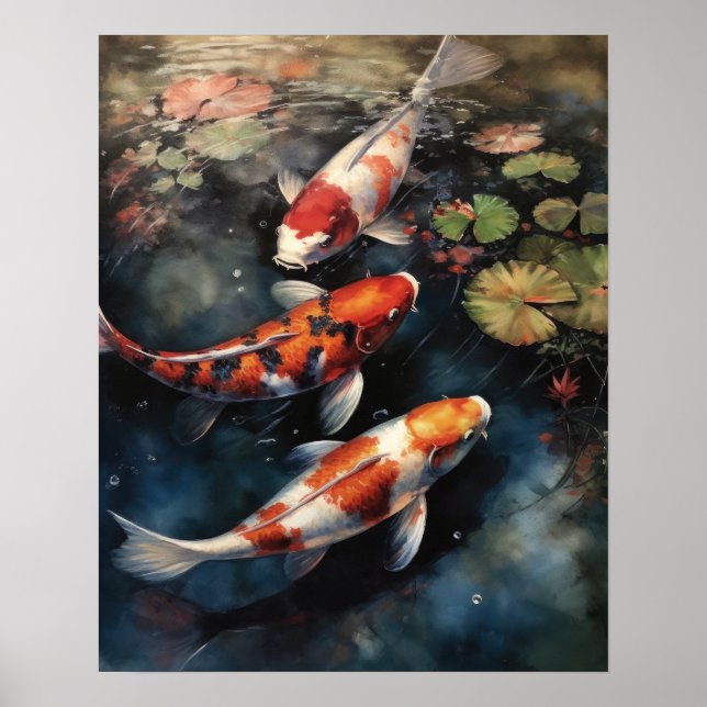 Japanese Koi Fish Pond Art Print Poster (Front)