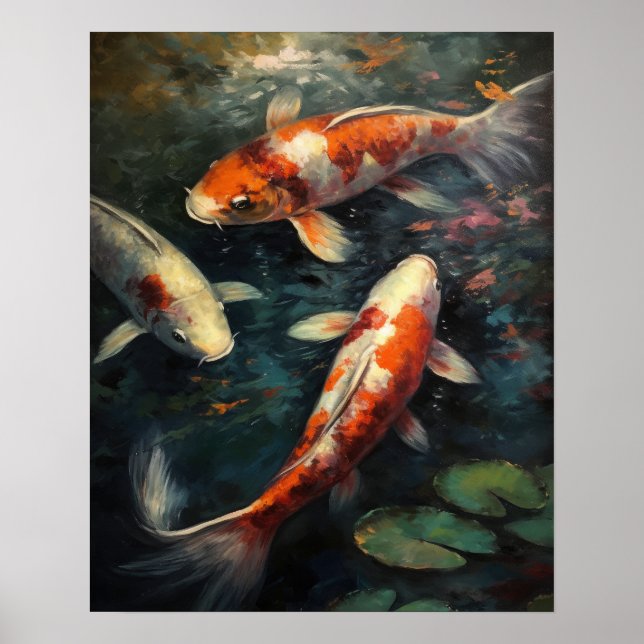 Japanese Koi Fish Pond Art Print Poster (Front)