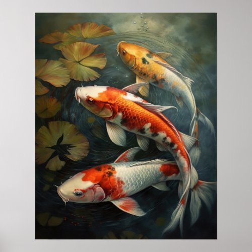Japanese Koi Fish Pond Art Print Poster