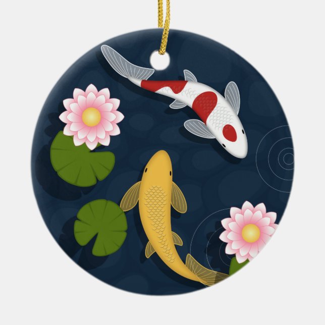 Japanese Koi Fish Pond Ceramic Ornament (Front)
