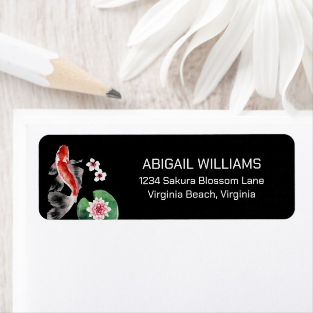 Japanese Koi Fish Pond, Cherry Blossoms Address Label (Insitu)