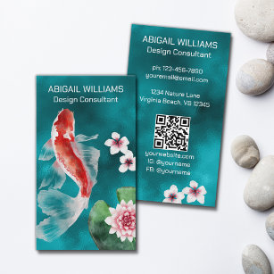 Japanese Koi Fish Pond, Cherry Blossoms Natural Business Card