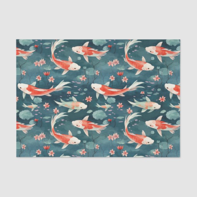 Japanese Koi Fish Pond Decoupage Tissue Paper (Front)
