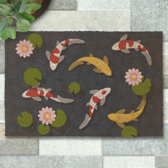 Japanese Koi Fish Pond Fiber Doormat (Creator Uploaded)